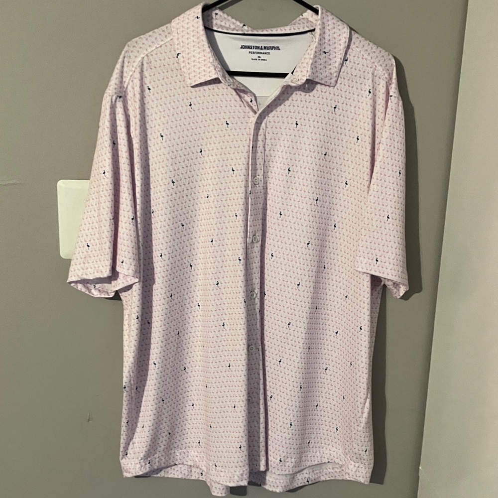 Johnston & Murphy Pink Flamingo Patterned Men's Shirt Sz XL